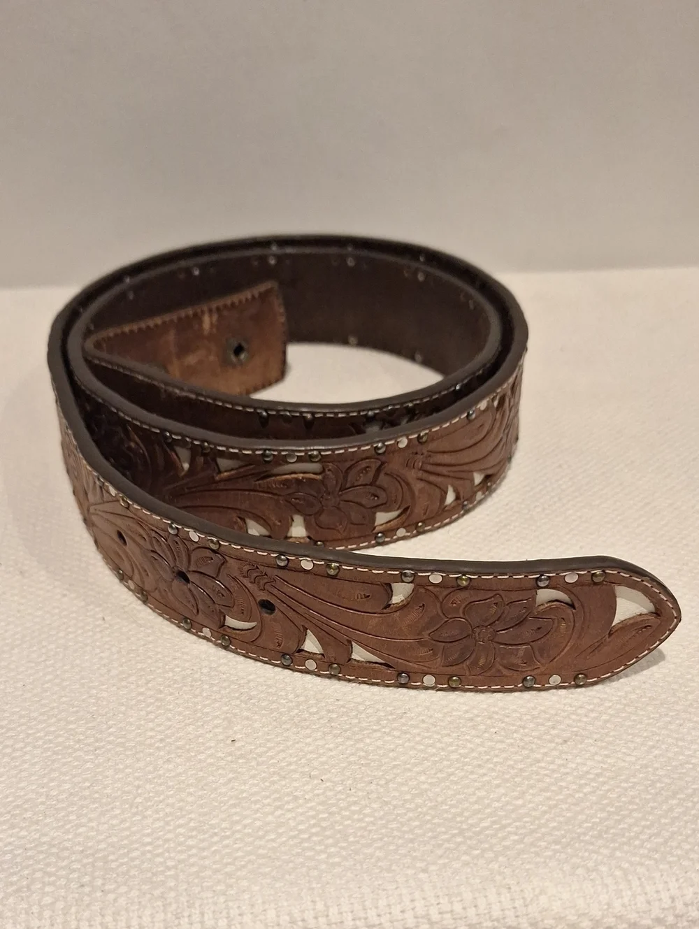 Shyanne Brown Tooled Leather Western BLANK Belt with Stud Accents